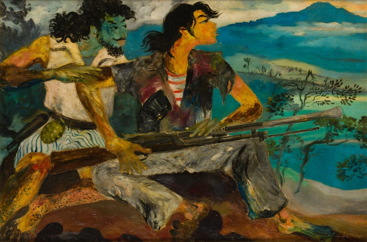 Hendra Gunawan, “War and Peace”, c. 1950-an, cat minyak di atas kanvas, 93,7 x 140,3 cm, Koleksi Galeri Nasional Singapura. Hendra Gunawan, “War and Peace”, c. 1950-an, cat minyak di atas kanvas, 93,7 x 140,3 cm, Koleksi Galeri Nasional Singapura.